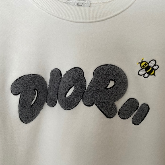 Dior Sweatshirt Womens XXL Kaws Collaboration White Bumble Bee Logo - Picture 4 of 11